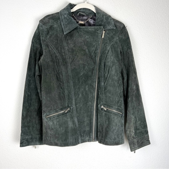 NEW 100% Genuine Suede Leather Dennis Basso Washable Leather Moto Jacket Small - Picture 3 of 11